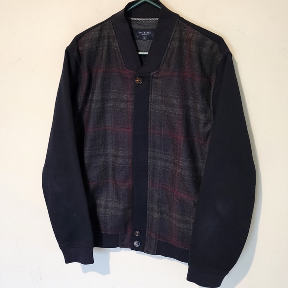 Ted Baker Full Zip Plaid Cardigan Sweater Jacket Size XL Cotton